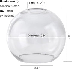 GoldSwift 3 Pack Clear Glass Globes for Light Fixtures Replacement, 5.9" Diameter, Clear Round Glass Globe Lampshade Cover for Pendant Light Wall Sconce Chandelier, 1-5/8 Inch Fitter