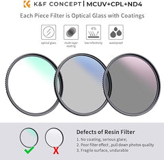 K&F Concept 77mm UV/CPL/ND Lens Filter Kit (3 Pieces)-18 Multi-Layer Coatings, UV Filter + Polarizer Filter + Neutral Density Filter (ND4) + Cleaning Cloth+ Filter Pouch for Camera Lens (K-Series)