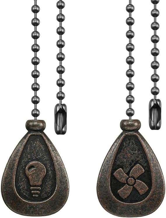 Dotlite Bronze Ceiling Fan Pull Chain Set, Decorative Fan Pull Chain Pendant Extension, 12 Inches Lighting & Fan Beaded Ball Chain Extender with Connector (2 Pack)