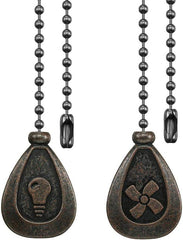 Dotlite Bronze Ceiling Fan Pull Chain Set, Decorative Fan Pull Chain Pendant Extension, 12 Inches Lighting & Fan Beaded Ball Chain Extender with Connector (2 Pack)