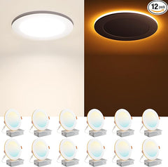 Amico 12 Pack 6 Inch 5CCT LED Recessed Ceiling Light with Night Light, 2700K/3000K/3500K/4000K/5000K Selectable Ultra-Thin Lighting, 12W=110W, 1100LM, Dimmable Canless Wafer Downlight ETL&FCC