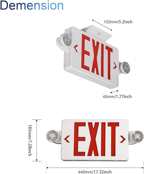 TANLUX Red Exit Sign with Emergency Lights, LED Emergency Exit Light with Battery Backup, UL Listed, AC 120/277V, Commercial Emergency Lights Combo for Business - 1 Pack