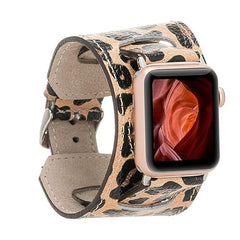 HARDISTON Cuff Watch Band Compatible with Apple 41mm for men & women, Handmade Genuine Leather, Compatible with iWatch Series 7 6 5 4 3 2 1 SE, Wrist Bracelet Arm Band, Small/Band-Leopard