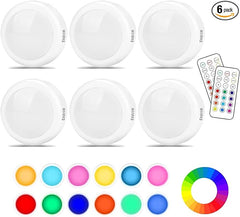 Cadrim Puck Lights, 13 Colors Changeable LED Puck lightings Battery Powered Dimmable Under Cabinet Lights, Battery Powered Under Counter Lights with 2 Wireless Remote Controls for Kitchen(6 Pack)