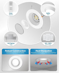 Sunco 4 Pack 5CCT Retrofit LED Recessed Lighting 6 Inch, 2700K/3000K/3500K/4000K/5000K Selectable, Dimmable Can Lights, Baffle Trim, 13W=75W, 965LM, Damp Rated - Energy Star