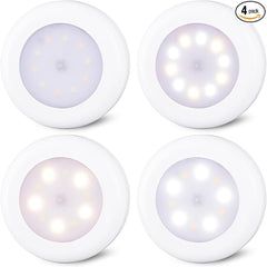 STAR-SPANGLED 4 Pack 3.1” Dimmable Push Tap Lights, Stick on LED Touch Puck Lights AA Battery Operated, 3 Color Modes Voice Level Sticky Button Lights for Classroom, Kitchen, Under Cabinet, Closet