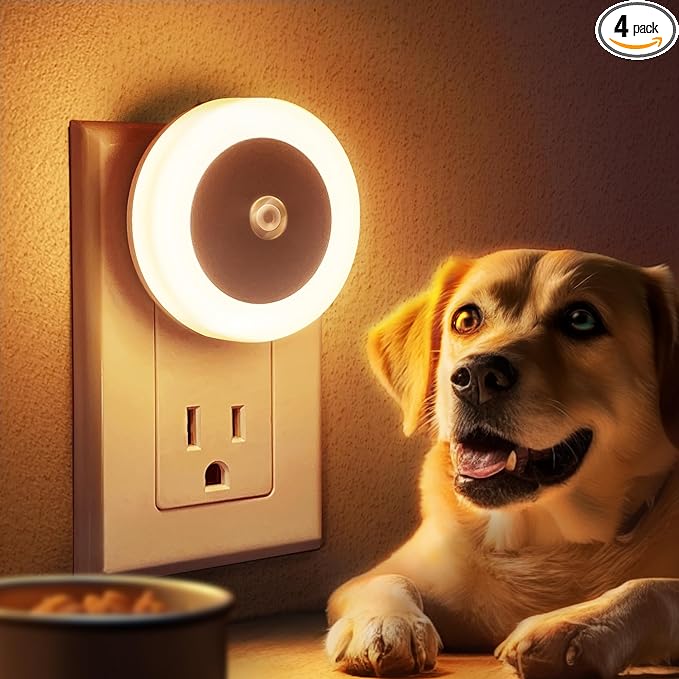 Briignite LED Baby Night Lights Plug into Wall [4Pack], Nightlight with Light Sensors for Kids Room, Bathroom Stair Lights, Hallway Light, Warm White