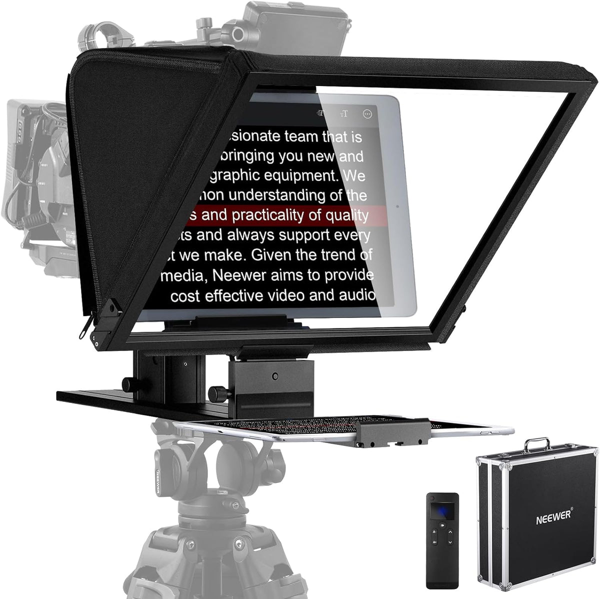 NEEWER Teleprompter X16 with RT113 Remote & App Control, 16" Beamsplitter, Aluminum Alloy Foldable Design, QR Plate Compatible with Manfrotto 501PL iPad Android Tablet Camera Camcorder Up to 44lb/20kg