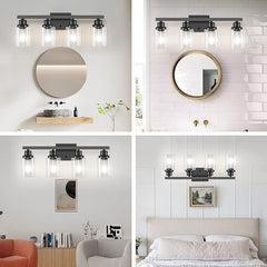 DIKAIDA Bathroom Vanity Light, 4-Light Modern Matte Black Wall Sconce Lighting with Clear Glass Shade, Black Wall Lights,Bath Vintage Wall Mounted Lamps for Mirror Bedroom Living Room