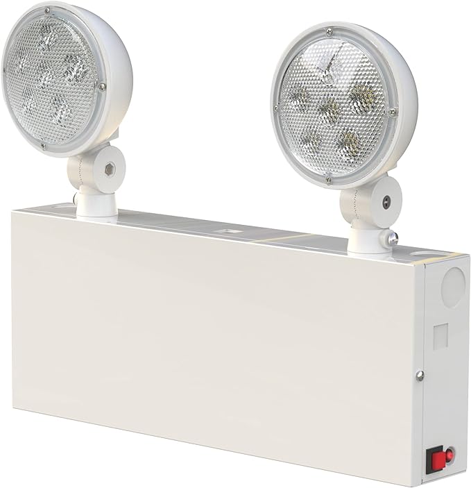 Garrini New York Certified LED Emergency Light, White Housing with Backup Battery, Two Adjustable Lamps Heads, 120-277V, Commercial Grade, Fire Resistant, UL Certified NYC-100 (2 Heads)