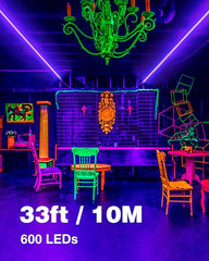 Onforu 32.8ft LED Black Light Strip Kit, 600 Units Lamp Beads, 12V Flexible Blacklight Fixtures, 10m Ribbon, Non-Waterproof for Glow Party, Indoor Birthday, Body Paint,Halloween