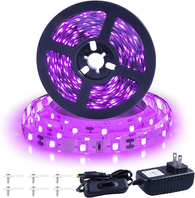 Ontesik 20ft LED Black Light Strip kit, 360 LEDs, 12V Flexible UV Black Light Installation, Family Bedroom, Party Wedding, Halloween, Dark Party, Non-Waterproof