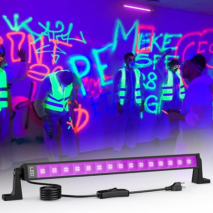 Meloght 42W LED Black Light Bar, 60 LEDs Blacklight Flood Light with Plug and Switch, Light Up 24x24ft Area, Glow Lights for Party, Halloween, Bedroom, Stage Lighting, Fluorescent Poster