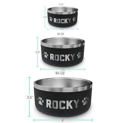 Personalized Dog Bowl - Engraved Dishwasher Safe - Custom Stainless Steel Non Slip 16 oz., 32 oz. or 64 oz. Dog Bowls with Pet's Name, Insulated Dog Food and Water Dishes, Pet Feeding Supplies Bowl