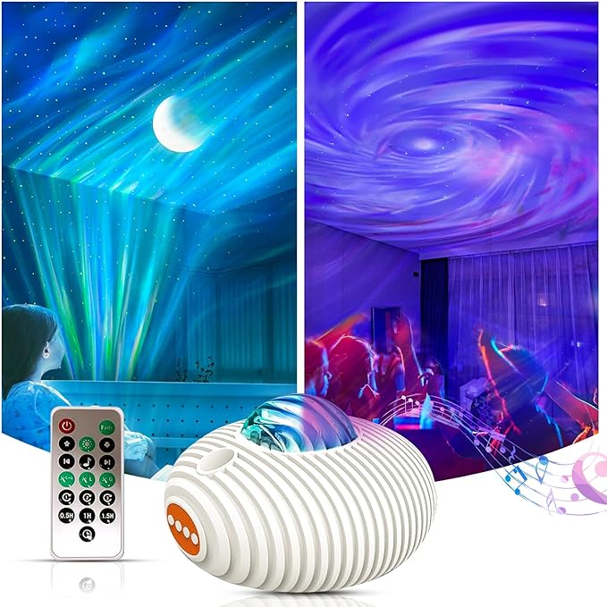 Nurluce Galaxy Projector with Timer Aurora Projector 2-in-1 Large Coverage Star Projector Nightlights with 56 Light Mode 5 White Noise Effects Birthday Gifts for Kids Adults Room