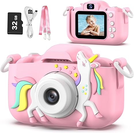 Goopow Kids Camera Toys for 3-8 Year Old Boys,Children Digital Video Camcorder Camera with Cartoon Soft Silicone Cover, Best Chritmas Birthday Festival Gift for Kids - 32G SD Card Included