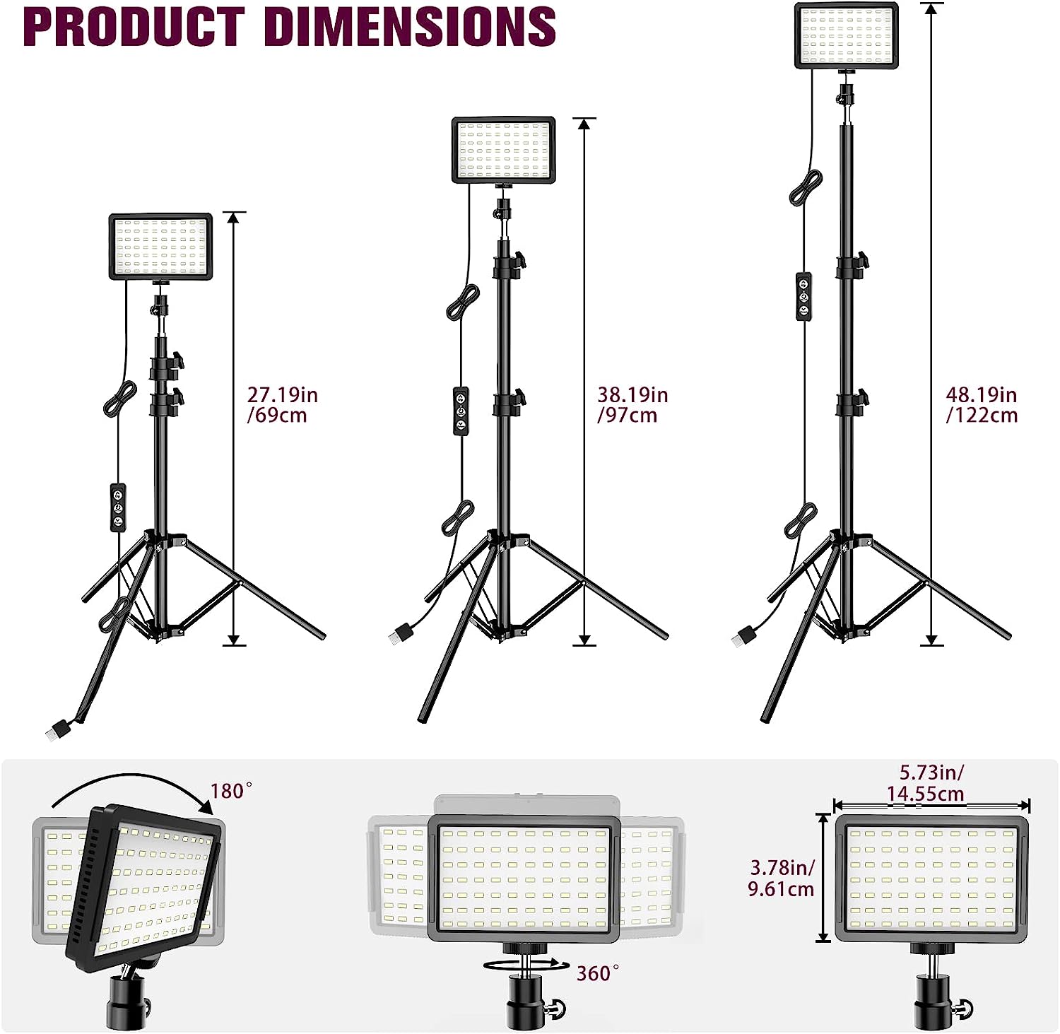 Photography Lighting Kit Dimmable 5600K USB Led Video Studio Streaming Lights with Adjustable Tripod Stand and Color Filters for Table Top/Photo Video Shooting