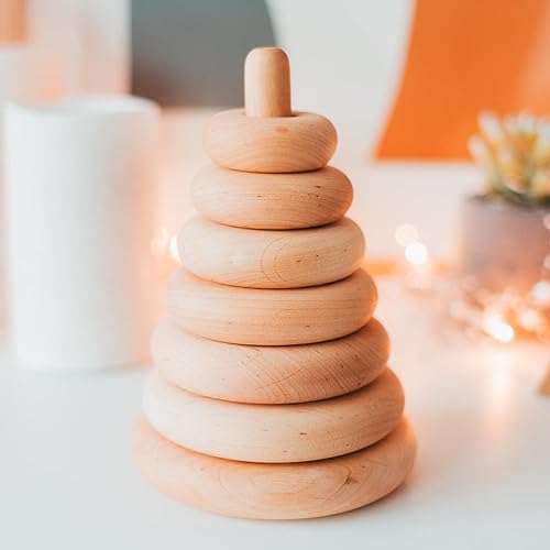 Ring Wooden Stacking Toy Montessori Wooden Pyramid Gifts for Toddlers