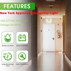 Garrini New York Certified LED Emergency Light, White Housing with Backup Battery, Two Adjustable Lamps Heads, 120-277V, Commercial Grade, Fire Resistant, UL Certified NYC-100 (2 Heads)