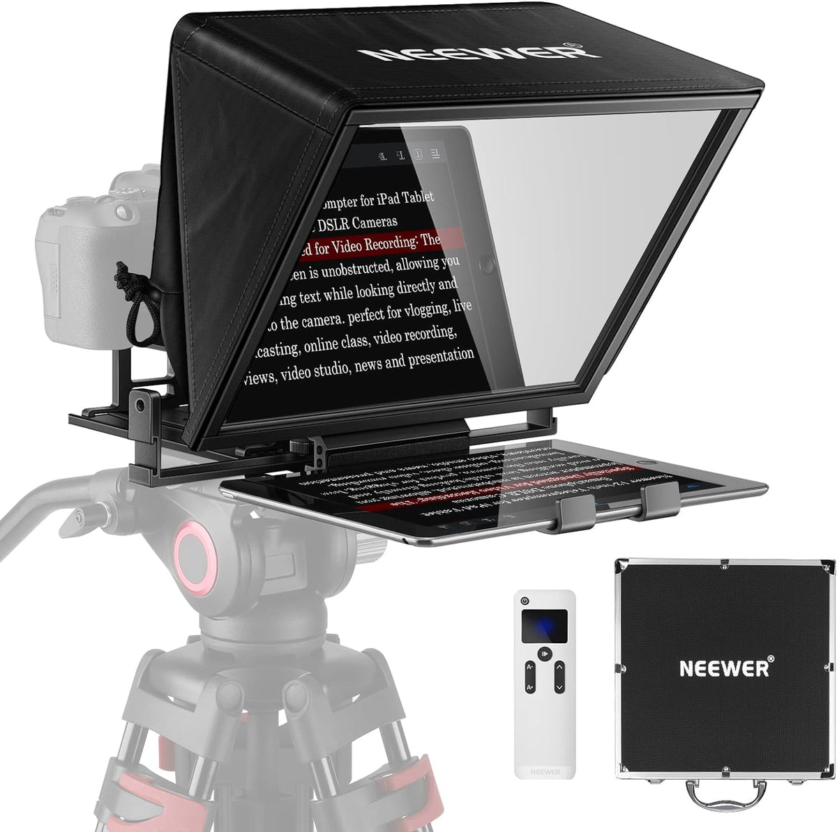 NEEWER Teleprompter X14 with RT-110 Remote & APP Control (Bluetooth Connection via NEEWER Teleprompter App), Portable No Assembly Compatible with iPad Android Tablet, Smartphone, DSLR Camera