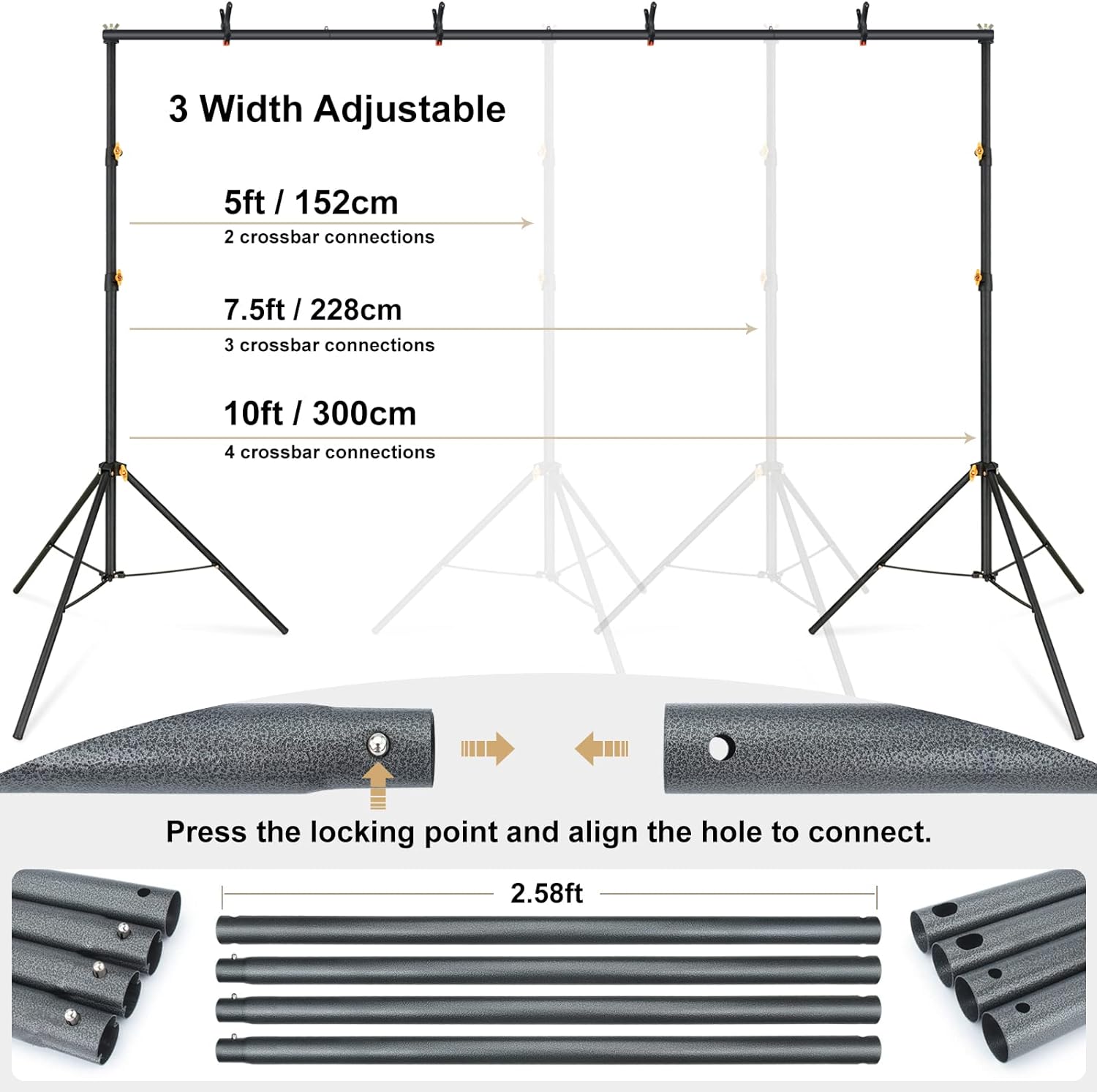 LINCO Lincostore Backdrop Support Stand Kit 10x6.5ft Adjustable Photography Studio Photo Background Support System with Carrying Bag for Green Screen Muslin, 4171