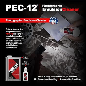 PEC-12 Photographic Emulsion Cleaner - Non-Water Based Stain, Grease, and Ink Remover from Emulsions and Bases for Cleaning Film, Photo Negatives, B&W Slide - with Dropper Tip (2oz)