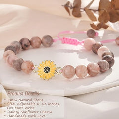 Seyaa Sunflower Natural Stone Bracelet, 4th - 16th Birthday Gifts for Teen/Girls with Quotes Card