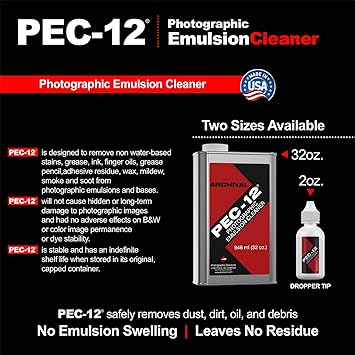 PEC-12 Photographic Emulsion Cleaner - Remove Non-Water Based Stains, Grease & Ink from Emulsions and Bases - For Cleaning 35mm Film, Photo Negative, B&W Slide with Dropper Tip (2oz) 2-Pack