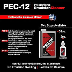 PEC-12 Photographic Emulsion Cleaner - Remove Non-Water Based Stains, Grease & Ink from Emulsions and Bases - For Cleaning 35mm Film, Photo Negative, B&W Slide with Dropper Tip (2oz) 2-Pack