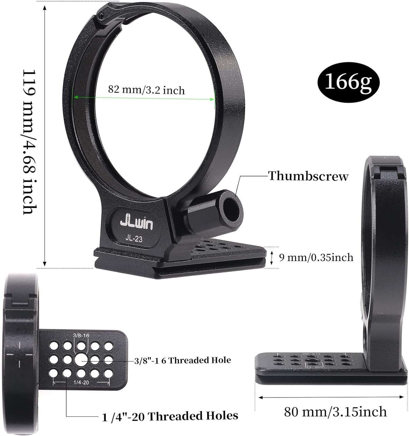 FocusFoto Metal Tripod Collar Mount Ring 1/4" & 3/8" for Sigma 100-400mm F5-6.3 DG DN OS L/E-mount Lens & for Sigma 105 mm f/1.4 DG HSM Art (EF/FX/FE/L-Mount) Lens, Compatible with Arca Swiss Standard