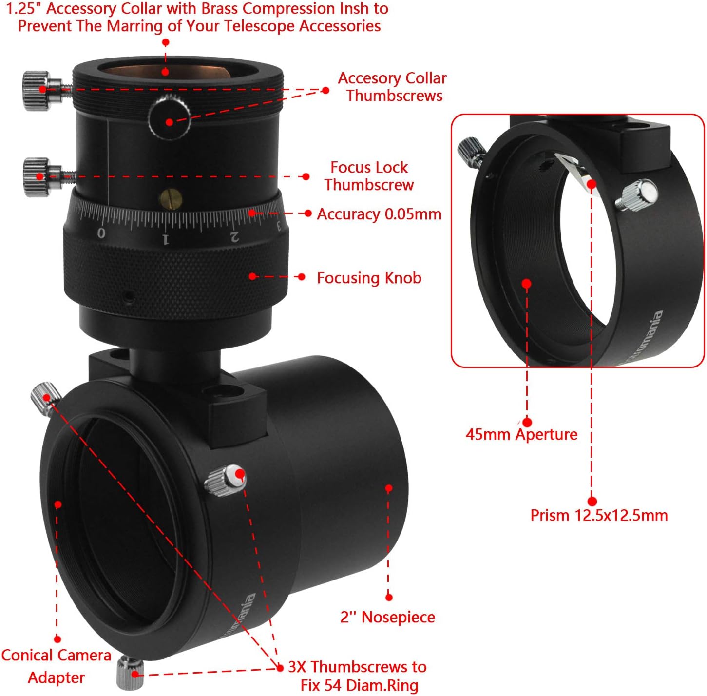 Astromania Off-Axis Guider with Micro-Focusing - for Successful Astronomy Photos Without A Guide Scope