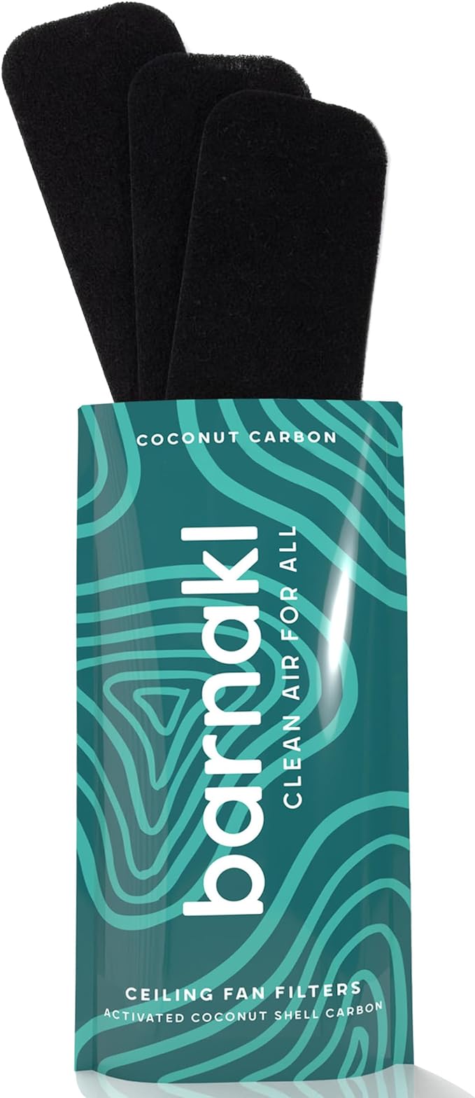 barnakl Coconut Carbon Air Filter, Easily Sticks on Ceiling Fan Blade Top, 1/4" Thickness, 3 ct