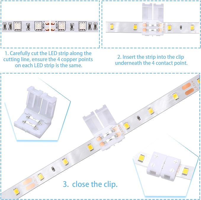40 Pieces 2 Pin LED Strip Connectors Lights Connector T Shape L Shape Gapless Solderless Connectors LED Adapter Light Extension Connectors for 3528 2835 SMD RGB LED Strip Light (8 mm)