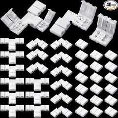 40 Pieces 2 Pin LED Strip Connectors Lights Connector T Shape L Shape Gapless Solderless Connectors LED Adapter Light Extension Connectors for 3528 2835 SMD RGB LED Strip Light (8 mm)