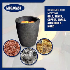 #3 6KG Metal Cap. MegaCast™, Foundry Clay Graphite Crucibles Black Cup Furnace Torch Melting Casting Refining Gold Silver Copper Brass Aluminum