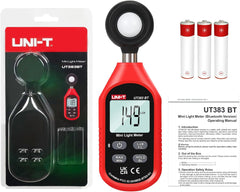 UNI-T Light Meter UT383BT Lux Meter Lumens Digital Illuminance Meter 0~199900 Lux (0~18500 FC) Foot Candles Luxmeter for Film Photography Plants Photometer Lighting Intensity Brightness Measurement