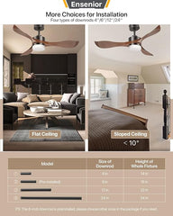 Ensenior 52’’ Ceiling Fan with Light and Remote Control, Reversible and Silent DC Motor, Modern Ceiling Fan with Remote for Bedroom, Living Room, 5CCT Selectable LED Light, Black (322)