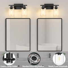 Asnxcju 2-Light Black Bathroom Light Fixture, Vanity Light Over Mirror with Clear Glass Shade, Bathroom Wall Sconces Lighting for Bedroom, Living Room, Hallway, E26 Base (Bulbs Not Included)