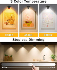 WILLED Picture Lights for Wall, 1200mAh Rechargeable Battery Operated Picture Frame lights, Puck Lights with Remote, Dimmable & Timer Art Lighting for Paintings Wireless, Magnetic Gallery Light/3 Pack