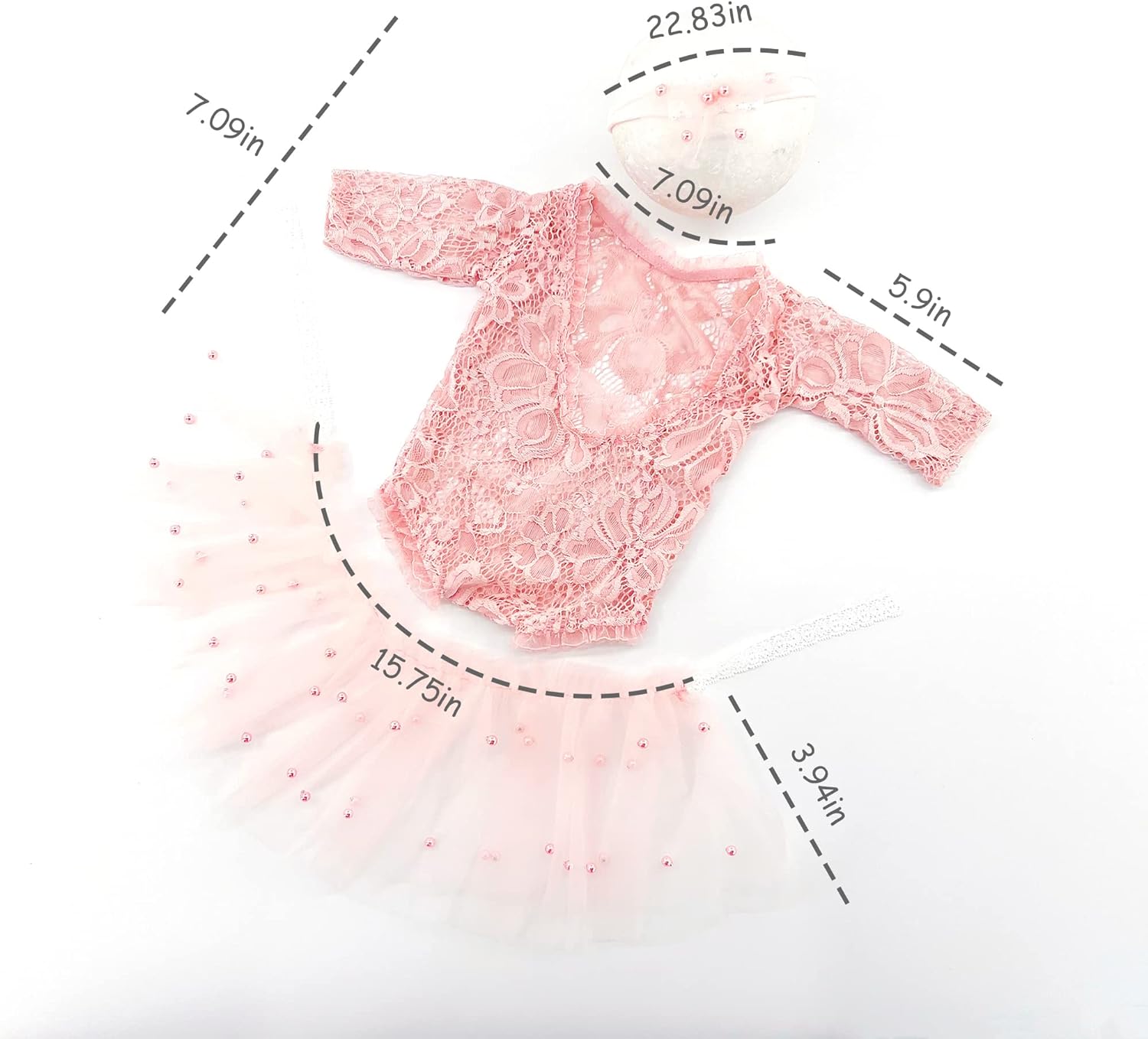 M&G House White/Pink Lace Newborn Photography Outfits Girl Newborn Photography Props Newborn Girl Pearl Lace Christmas Gift