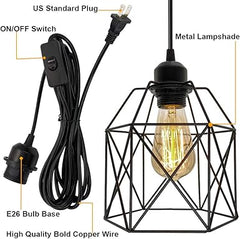 Industrial Plug in Pendant Light, Black Cage Pendant Light Fixture with On/Off Switch, E26 Socket Vintage Hanging Light, Farmhouse Pendant Lighting for Kitchen Living Room Dining Room