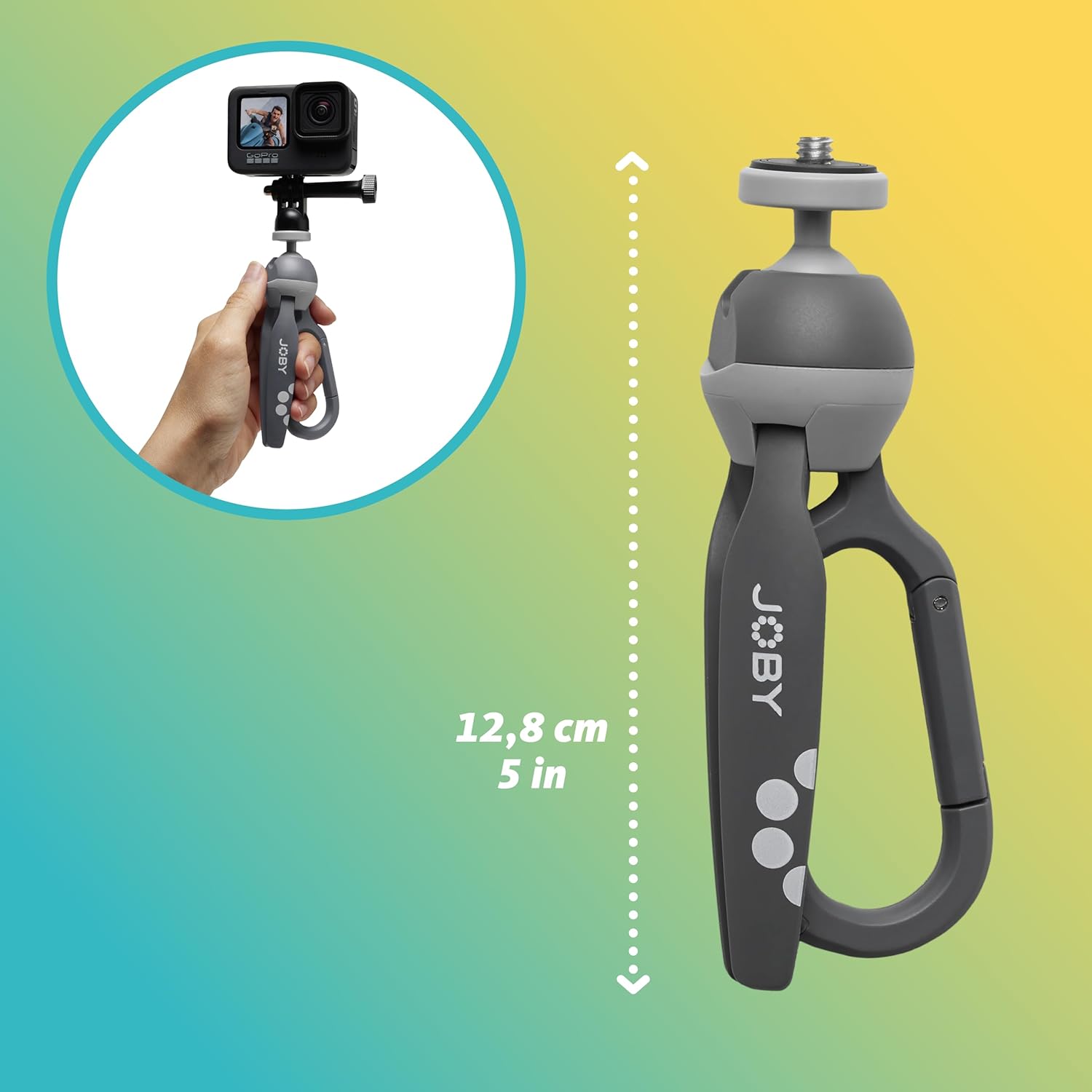 JOBY HandyPod Clip Action Mini Tripod with Carabiner for Action Camera, Compatible with GoPro Range, HERO12, Insta360, Compact Camera Sony ZV-1 II (JB01838-BWW)