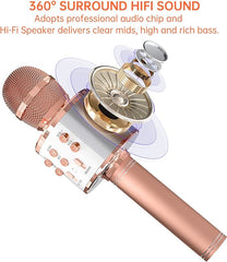 OVELLIC 2 Pack Karaoke Microphone for Kids, Wireless Bluetooth Karaoke Microphone for Singing, Portable Handheld Mic Speaker Machine, Gifts Toys for Girls Boys Adults All Age (Rose Gold)