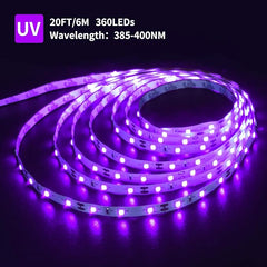 Ontesik 20ft LED Black Light Strip kit, 360 LEDs, 12V Flexible UV Black Light Installation, Family Bedroom, Party Wedding, Halloween, Dark Party, Non-Waterproof