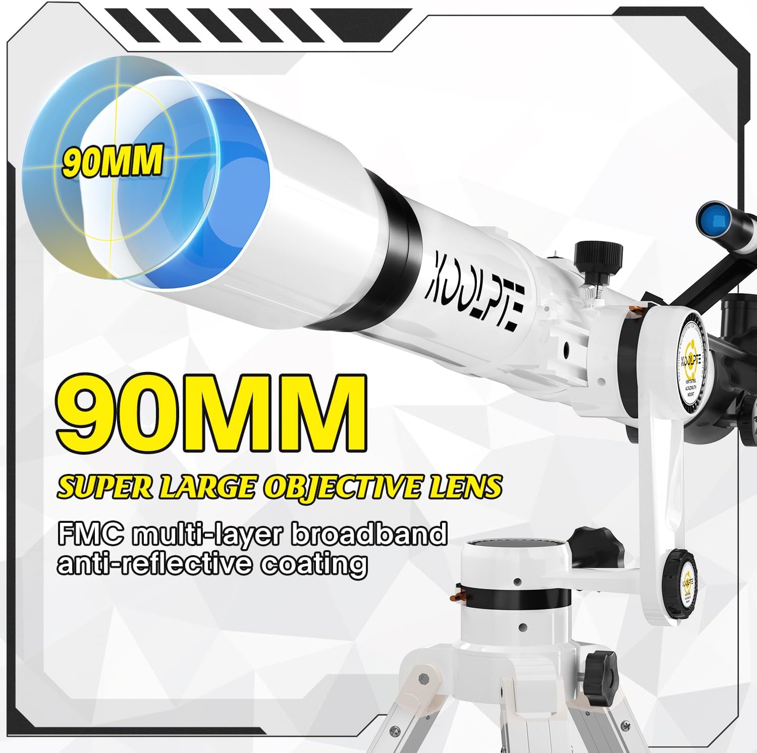 Telescope 90mm Aperture 900mm - Vertisteel AZ Mount Base, High Precision Adjustment, Magnification 45-450x, Wireless Remote, Phone Adapter - Ideal for Astronomy Enthusiasts and Beginners (White)