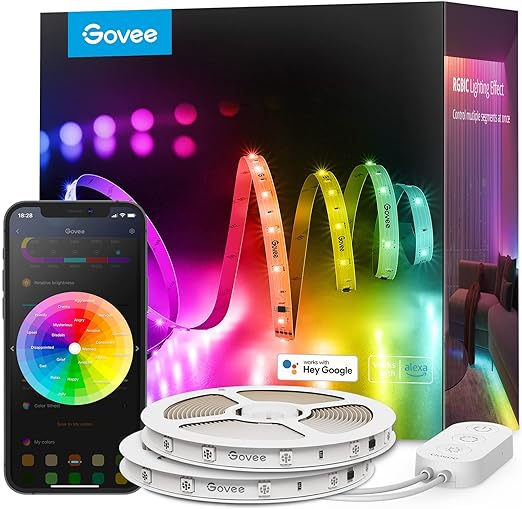 Govee 100ft RGBIC LED Strip Lights, Smart LED Lights Work with Alexa and Google Assistant, WiFi App Control Segmented DIY Multiple Colors, Color Changing Lights Music Sync, LED Lights for Bedroom