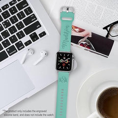 Custom Personalized Bands Compatible with Apple Watch 38mm 40mm 42mm 44mm, Name Monogram Laser Engraved Gift Soft Silicone Sport Loop Replacement Wrist Strap for iWatch Series SE/6/5/4/3/2/1