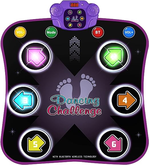 Flooyes Dance Mat Toys for 3-12 Year Old Kids, Electronic Dance Pad with Light-up 6-Button Wireless Bluetooth, Music Dance with 5 Game Modes, Christmas Toys Gifts for 3 4 5 6 7 8 9 10+ Year Old Girls