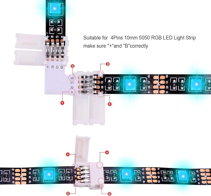 iCreating 4-Pin RGB LED Strip Light Connectors Kit - Includes L-Shape and Jumper Connectors for 5050 LED Strips and Controllers