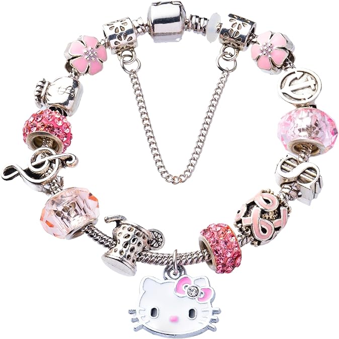 AMANO Hello Kitty bracelet - Chain Cuff jewelry charms for bracelets, cute stainless steel charm, fashion cartoon accessories for women girls kids sisters Bff friendship wife gifts birthday from